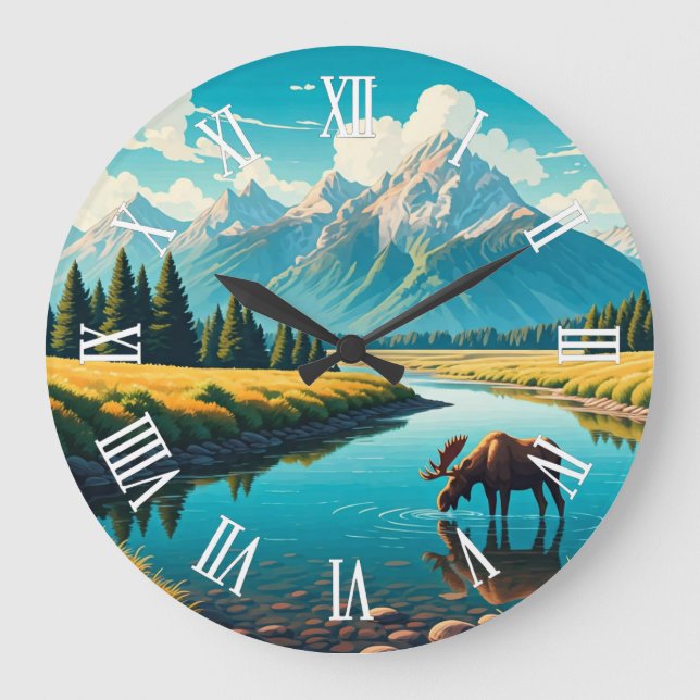Moose in Grand Teton National Park Large Clock (Front)