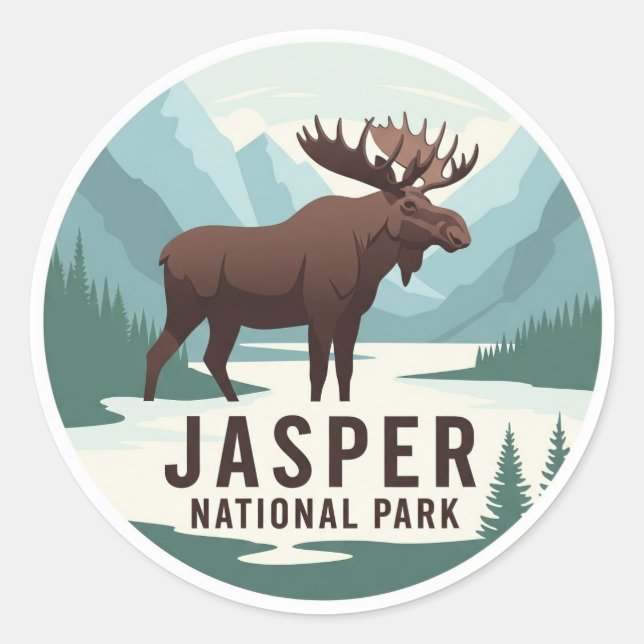 Moose in Jasper National Park Canada Travel Classic Round Sticker (Front)