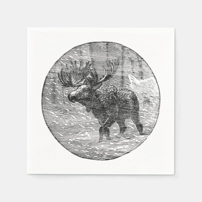 Moose in Snow Emblem Napkin (Front)