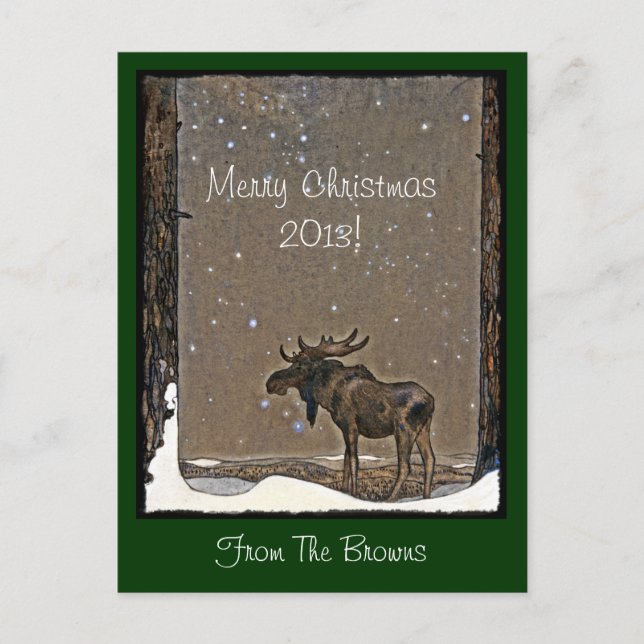 Moose in Snow Holiday Postcard (Front)
