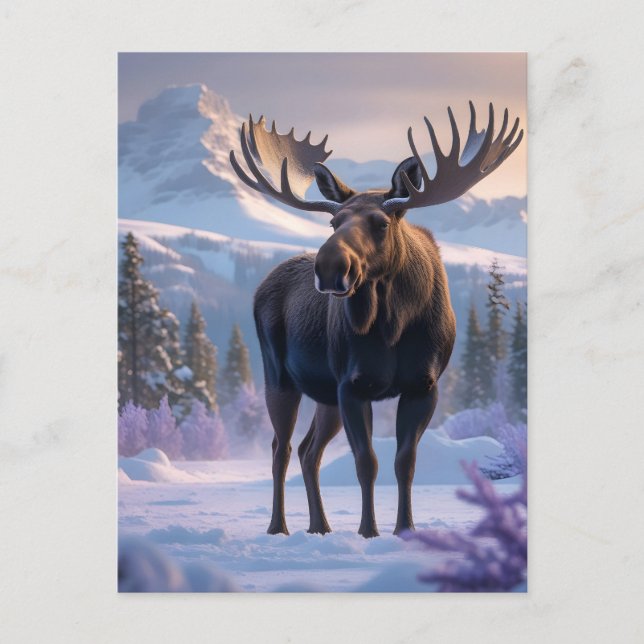 Moose in Snowy Forest Scene Postcard (Front)