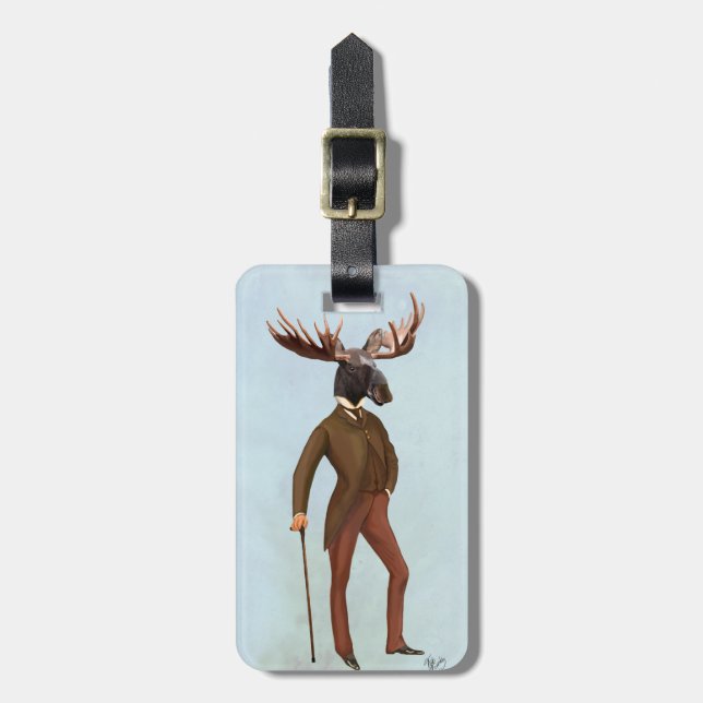 Moose In Suit Full 2 Luggage Tag (Front Vertical)