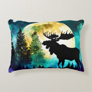 Moose in the forest Full moon  Accent Pillow
