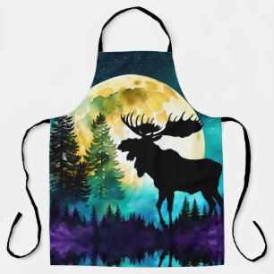 Moose in the forest Full moon  Apron