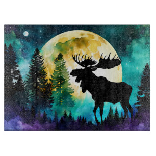 Moose in the forest Full moon Cutting Board