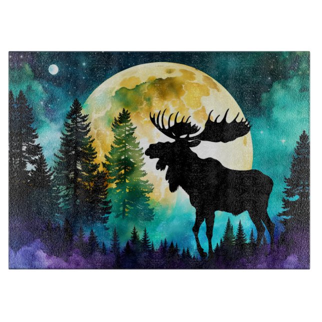 Moose in the forest Full moon  Cutting Board (Front)