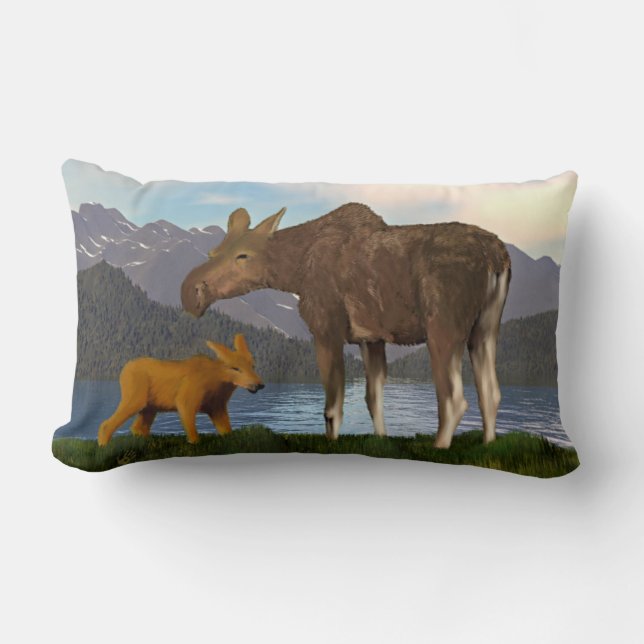 Moose in the Meadow Lumbar Pillow (Front)