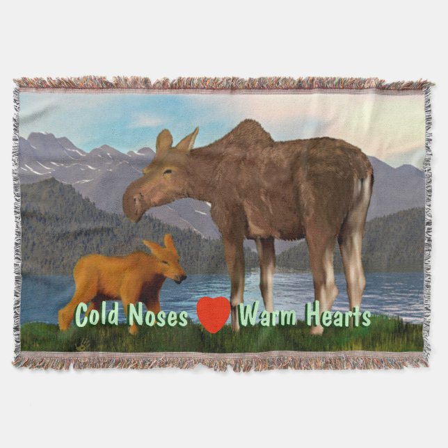 Moose in the Meadow Throw Blanket (Front)