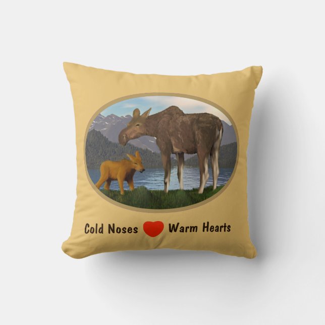 Moose in the Meadow Throw Pillow (Front)