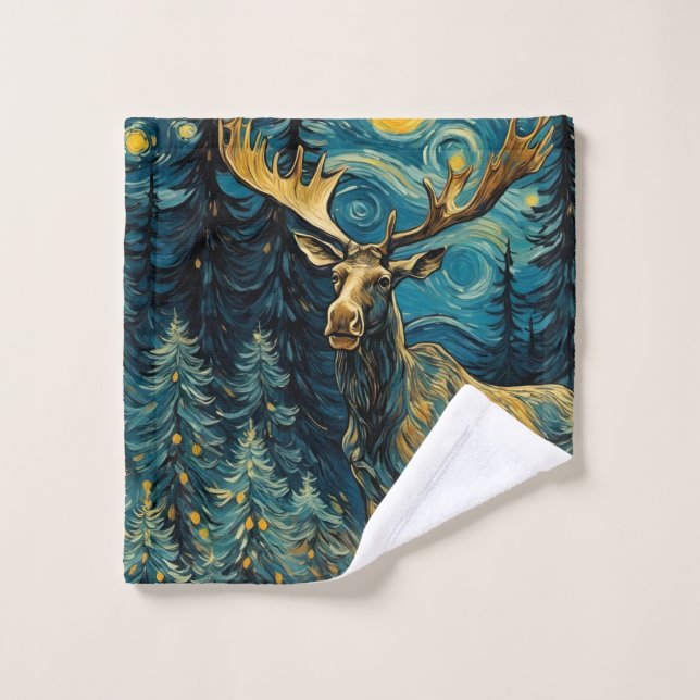 Moose in the Pine Forest Van Gogh Wash Cloth (Wash Cloth)