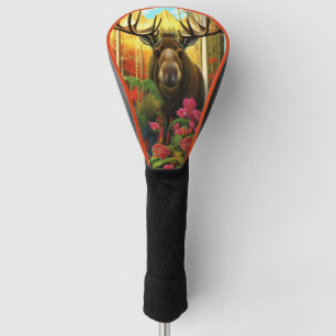 Moose in the woods with flowers AI Art  Golf Head Cover