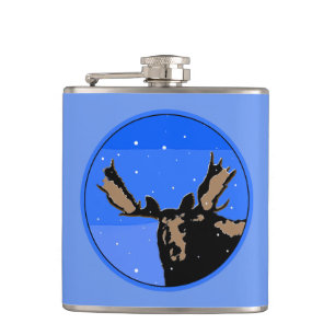 Moose in Winter - Original Wildlife Art Hip Flask