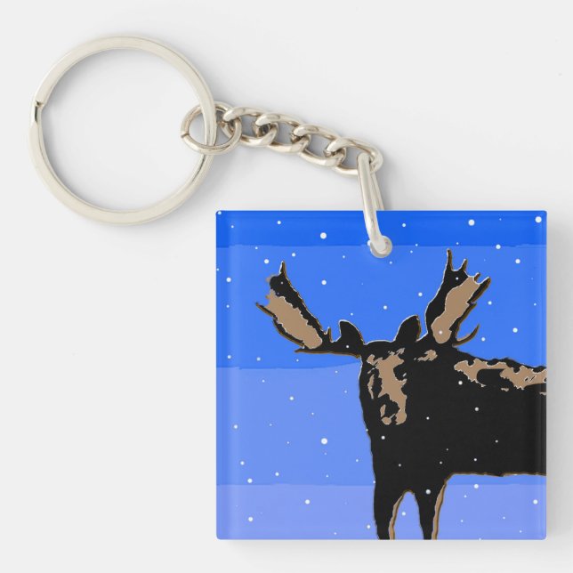 Moose in Winter  - Original Wildlife Art Keychain (Front)