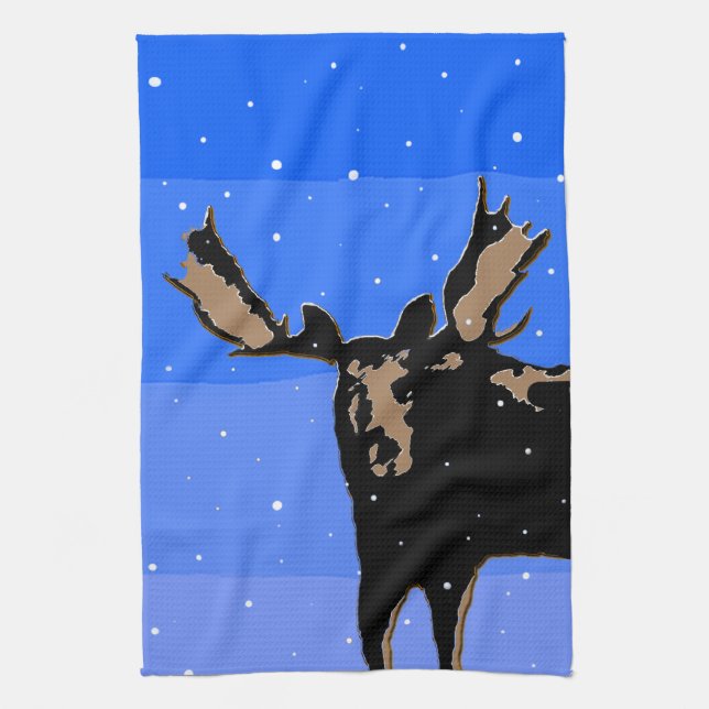 Moose in Winter  - Original Wildlife Art Kitchen Towel (Vertical)
