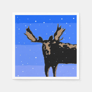 Moose in Winter - Original Wildlife Art Napkin