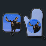 Moose in Winter  - Original Wildlife Art Oven Mitt & Pot Holder Set<br><div class="desc">Moose in Winter portrait,  original painting.   We specialize in cute and funny original art. Buy this for yourself or as a great gift for your Moose loving friends. Be creative - click on CUSTOMIZE to add/remove/change text,  resize the picture,  change colours or anything else the customization tool will allow!</div>