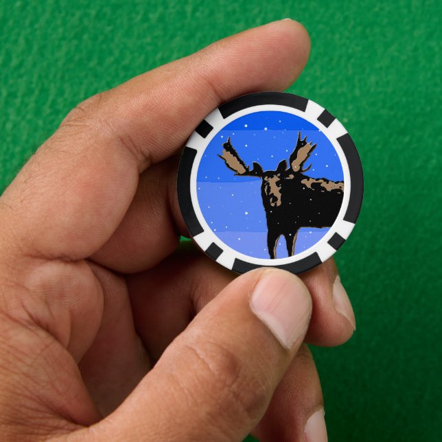 Moose in Winter  - Original Wildlife Art Poker Chips (Hand)