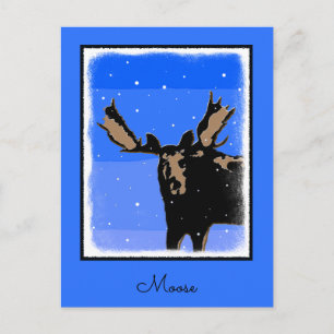 Moose in Winter  - Original Wildlife Art Postcard