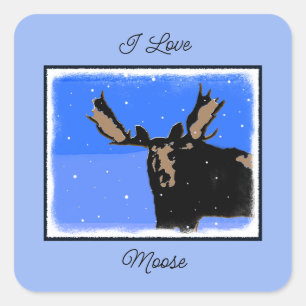 Moose in Winter - Original Wildlife Art Square Sticker