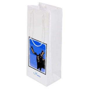 Moose in Winter  - Original Wildlife Art Wine Gift Bag