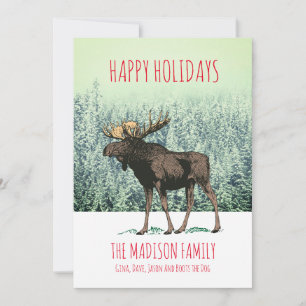Moose In Winter Snow Christmas Holiday Greeting Card