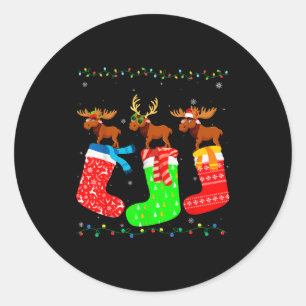 Moose In Xmas Socks Funny Holiday Ugly Sweater Chr Classic Round Sticker