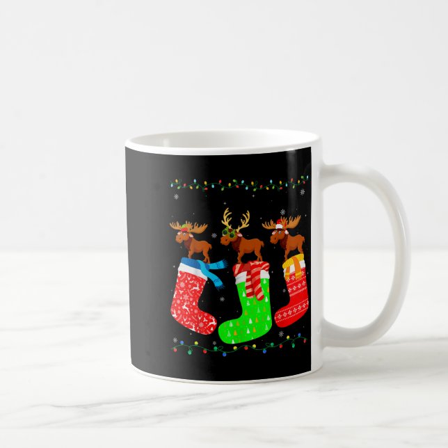 Moose In Xmas Socks Funny Holiday Ugly Sweater Chr Coffee Mug (Right)