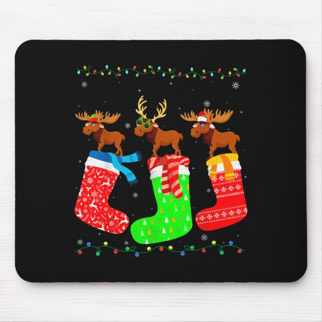 Moose In Xmas Socks Funny Holiday Ugly Sweater Chr Mouse Pad (Front)