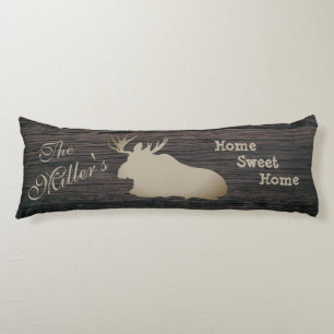 Moose Laying Standing Home Sweet Home Custom Name Body Pillow