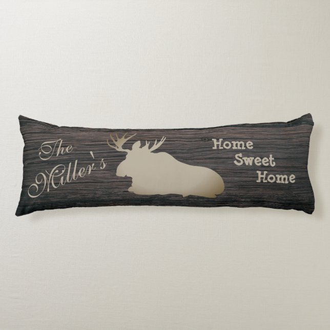 Moose Laying Standing Home Sweet Home Custom Name Body Pillow (Front)