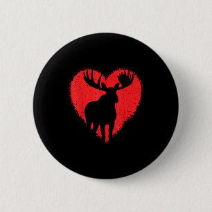 Moose Lover Valentines Day Cute Red Heart Wild Ani 2 Inch Round Button