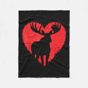 Moose Lover Valentines Day Cute Red Heart Wild Ani Fleece Blanket