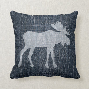 Moose on Denim Throw Pillow