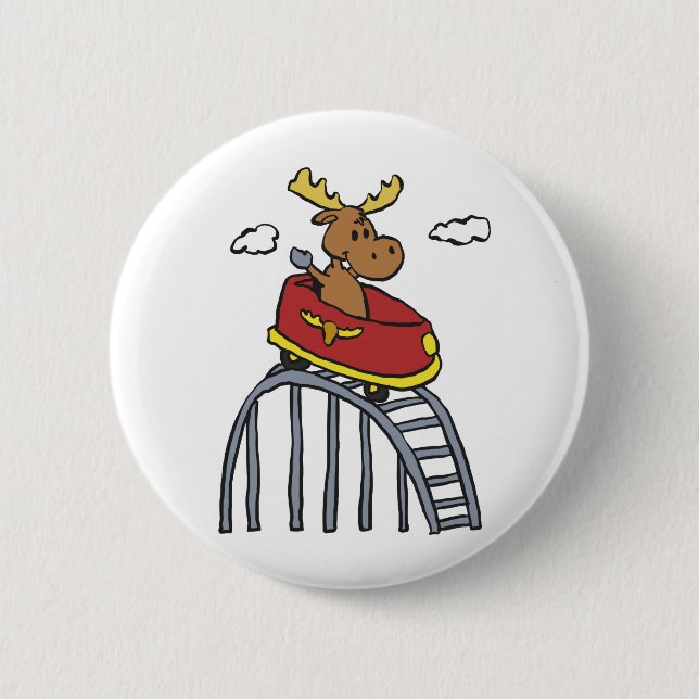 Moose on Roller Coaster | choose background colour 2 Inch Round Button (Front)