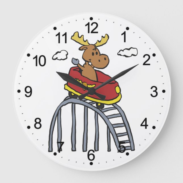 Moose on Roller Coaster | choose background colour Large Clock (Front)