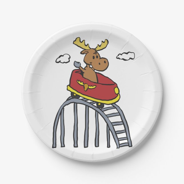Moose on Roller Coaster | choose background colour Paper Plate (Front)