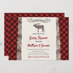 Moose or Elk Wilderness Plaid Baby Shower Invitation