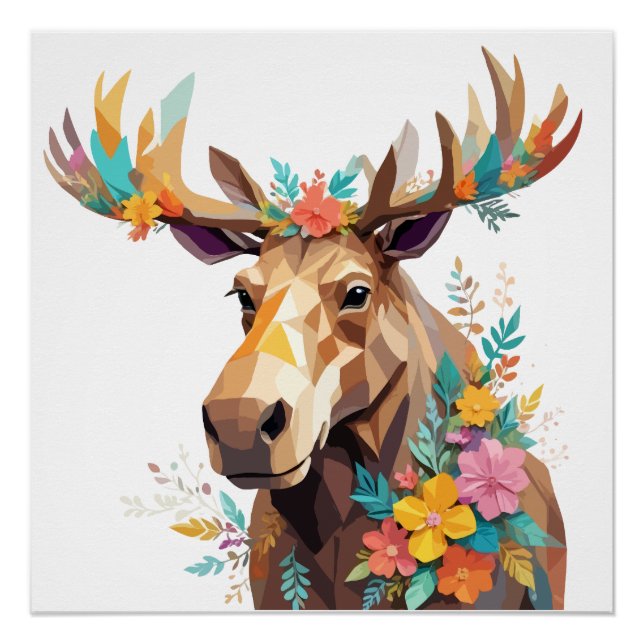 Moose Playful Adorable Fun Animal Colourful Forest Poster (Front)