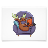 Moose reading a book on a sofa | choose back colou