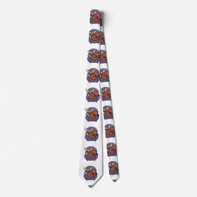 Moose reading a book on a sofa | choose back colou tie (Front)