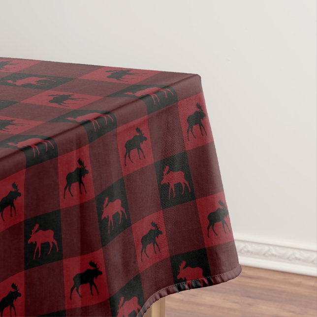 Moose Red Black Plaid Tablecloth (In Situ)