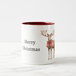 Moose Red Hearts Christmas Two-Tone Coffee Mug