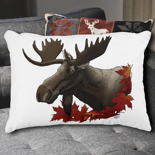 Moose Red Maple Leaves Accent Pillow (Creator Uploaded)