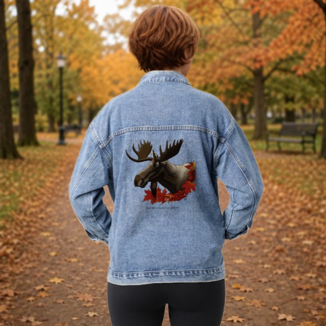 Moose Red Maple Leaves Denim Jacket (Creator Uploaded)