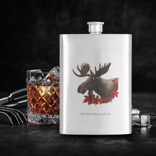 Moose Red Maple Leaves  Hip Flask