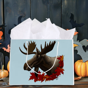 Moose Red Maple Leaves Large Gift Bag