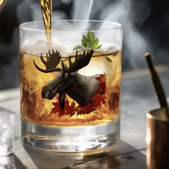 Moose Red Maple Leaves  Whiskey Glass (Creator Uploaded)