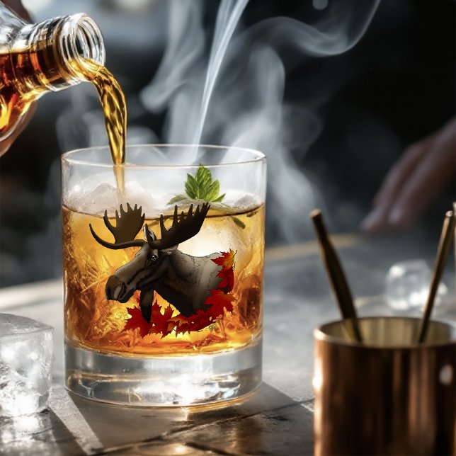 Moose Red Maple Leaves  Whiskey Glass (Creator Uploaded)