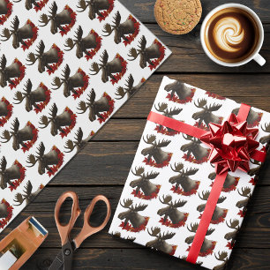 Moose Red Maple Leaves Wrapping Paper