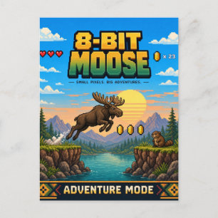 Moose, Retro 8-Bit Pixel Art Postcard